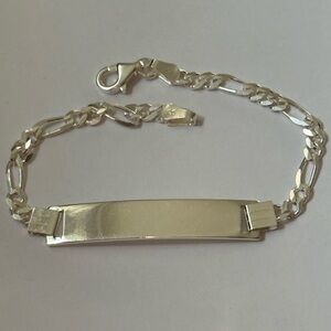925 Silver 7.75” Id plate bar bracelet 925 silver figaro link chain unisex